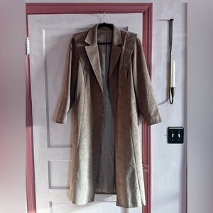 Vintage 90s suede coat with faux snakeskin shoulder detail